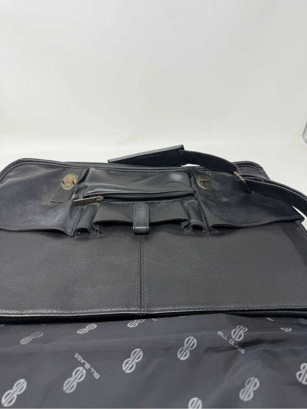 Vintage Bill Blass Leather Briefcase Messenger Bag Black Multi Pocket Work Bag